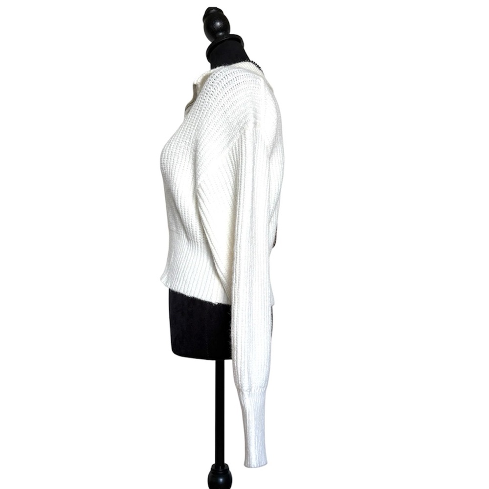 Cider Woman’s Small White Ribbed Cropped Knit Zip Up Collard Sweater - Picture 10 of 14